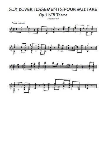 Thème Op.1 N°5 Partitions gratuites